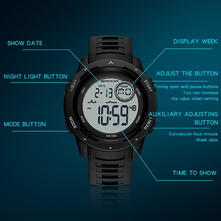 SANDA 2125 Luminous Waterproof Dual Display Electronic Watch(Black) - Silicone Strap Watches by SANDA | Online Shopping UK | buy2fix