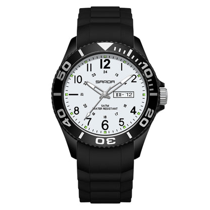 SANDA 9005 TPU Strap Dual Display Waterproof Electronic Watch(Black White) - Silicone Strap Watches by SANDA | Online Shopping UK | buy2fix