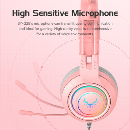 SOYTO SY-G25 Antlers RGB HD Microphone 3D Space Sound Wired Gaming Headset(Pink) - Multimedia Headset by SOYTO | Online Shopping UK | buy2fix