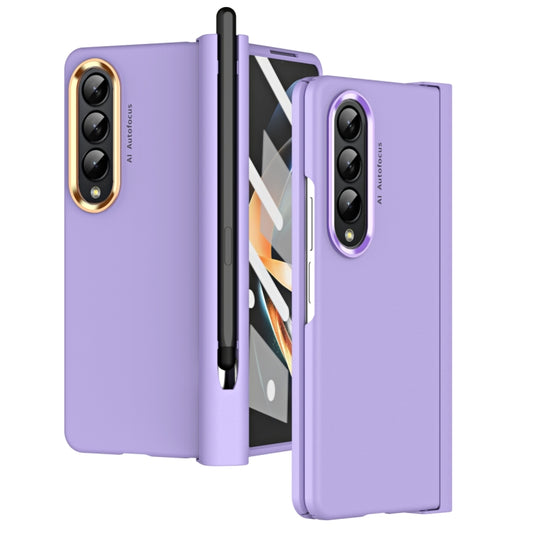 For Samsung Galaxy Z Fold4 Skin Feel Two-color Contact Lens Hinge Flip Phone Case with Pen Slot(Purple) - Galaxy Z Fold4 5G Cases by buy2fix | Online Shopping UK | buy2fix