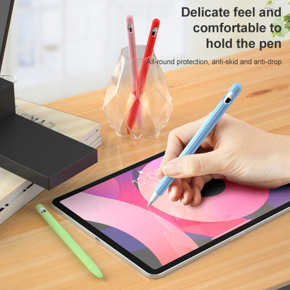 3 in 1 Striped Liquid Silicone Stylus Case with Two Tip Caps For Apple Pencil 2(Matcha Green) - Pencil Accessories by buy2fix | Online Shopping UK | buy2fix