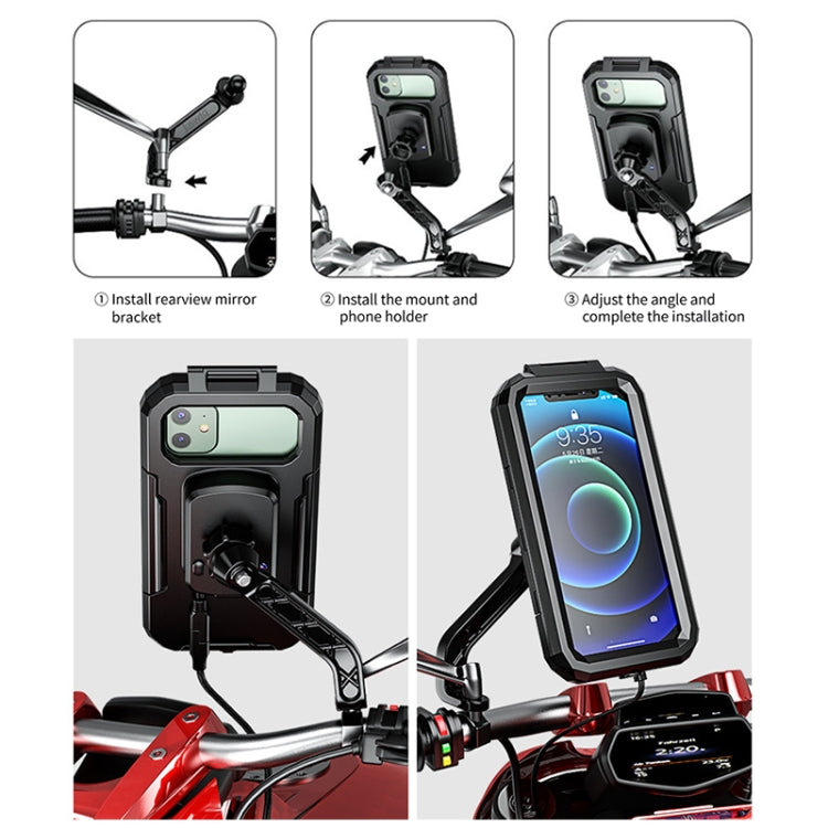 M18L-A2 Motorcycle / Bicycle Rearview Mirror Wireless Charging Waterproof Box Mobile Phone Holder - In Car by buy2fix | Online Shopping UK | buy2fix