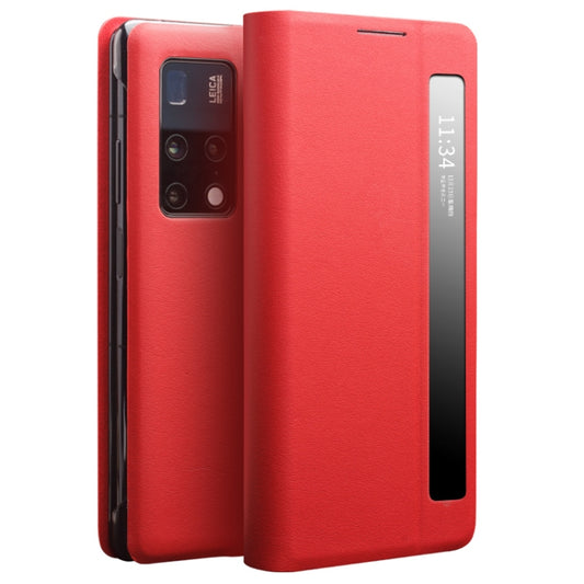 For Huawei Mate X2 QIALINO Genuine Leather Side Window View Smart Phone Case(Red) - Huawei Cases by QIALINO | Online Shopping UK | buy2fix