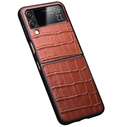 For Samsung Galaxy Z Flip4 QIALINO Crocodile Pattern Genuine Leather Phone Case(Brown) - Galaxy Z Flip4 5G Cases by QIALINO | Online Shopping UK | buy2fix