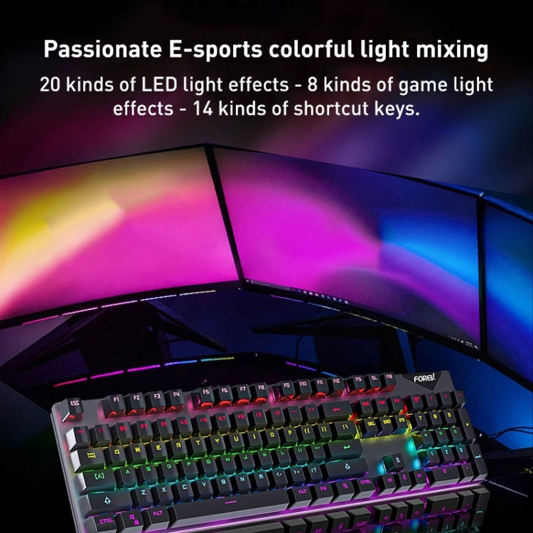 FOREV FVQ302 Mixed Color Wired Mechanical Gaming Illuminated Keyboard(White Green) - Wired Keyboard by buy2fix | Online Shopping UK | buy2fix