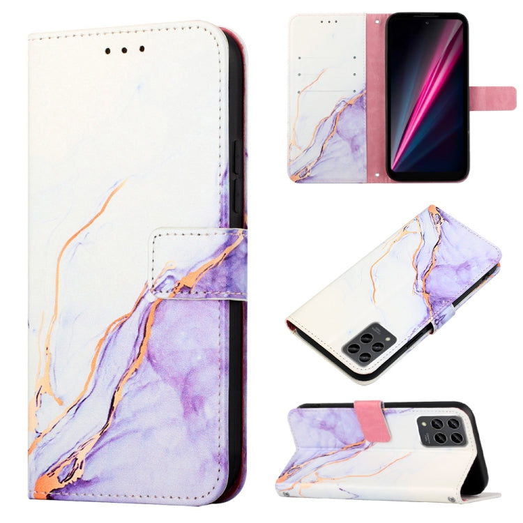 For T-Mobile Revvl 6 Pro 5G PT003 Marble Pattern Flip Leather Phone Case(White Purple LS006) - More Brand by buy2fix | Online Shopping UK | buy2fix