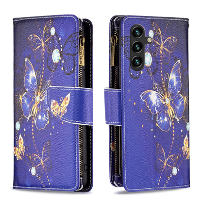 For Samsung Galaxy A14 5G Colored Drawing Pattern Zipper Leather Phone Case(Purple Butterfly) - Galaxy Phone Cases by buy2fix | Online Shopping UK | buy2fix