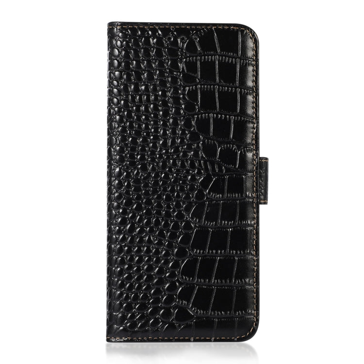 For Motorola Moto E22/E22i Crocodile Top Layer Cowhide Leather Phone Case(Black) - Motorola Cases by buy2fix | Online Shopping UK | buy2fix