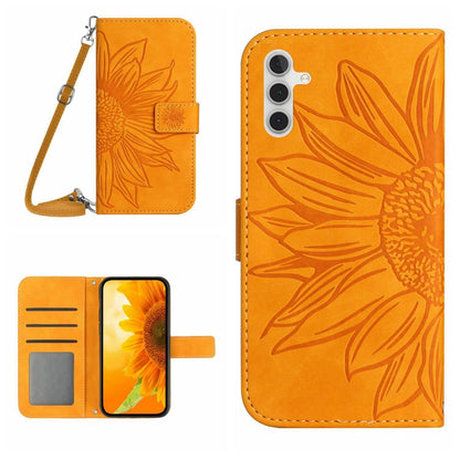 For Samsung Galaxy A04S Skin Feel Sun Flower Pattern Flip Leather Phone Case with Lanyard(Yellow) - Galaxy Phone Cases by buy2fix | Online Shopping UK | buy2fix