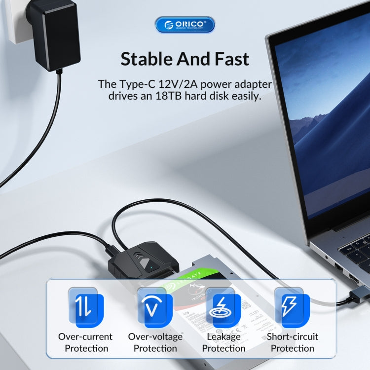 ORICO UTS1 Type-C / USB-C USB 3.0 2.5-inch SATA HDD Adapter with 12V 2A Power Adapter, Cable Length:1m(AU Plug) - USB to IDE / SATA by ORICO | Online Shopping UK | buy2fix