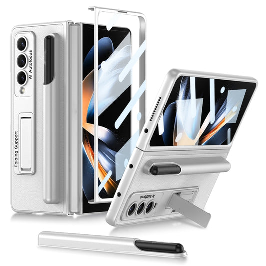 For Samsung Galaxy Z Fold4 GKK Ultra-thin Shockproof Leather Protective Case with Holder & Pen Slots(Silver) - Galaxy Z Fold4 5G Cases by GKK | Online Shopping UK | buy2fix