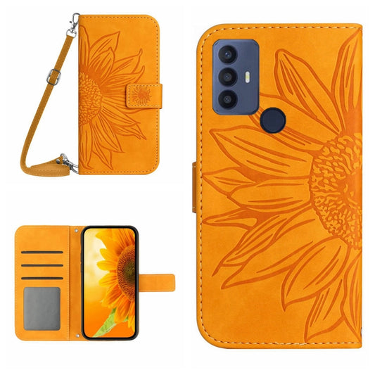 For TCL 30 SE/30E/306/305 Skin Feel Sun Flower Pattern Flip Leather Phone Case with Lanyard(Yellow) - More Brand by buy2fix | Online Shopping UK | buy2fix