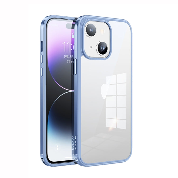 For iPhone 14 SULADA Metal Frame + Nano Glass + TPU Phone Case(Sierra Blue) - iPhone 14 Cases by SULADA | Online Shopping UK | buy2fix