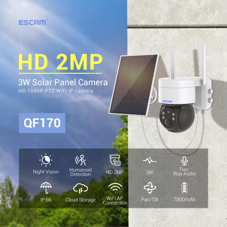 ESCAM QF170 2MP WiFi Full Color Night Vision Two-way Audio Solar Camera(Black) - Security by ESCAM | Online Shopping UK | buy2fix