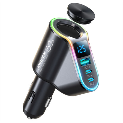 JOYROOM JR-CL21 150W 4-in-1 USB + Type-Cx2 Car Charger with Cigarette Lighter(Black) - In Car by JOYROOM | Online Shopping UK | buy2fix
