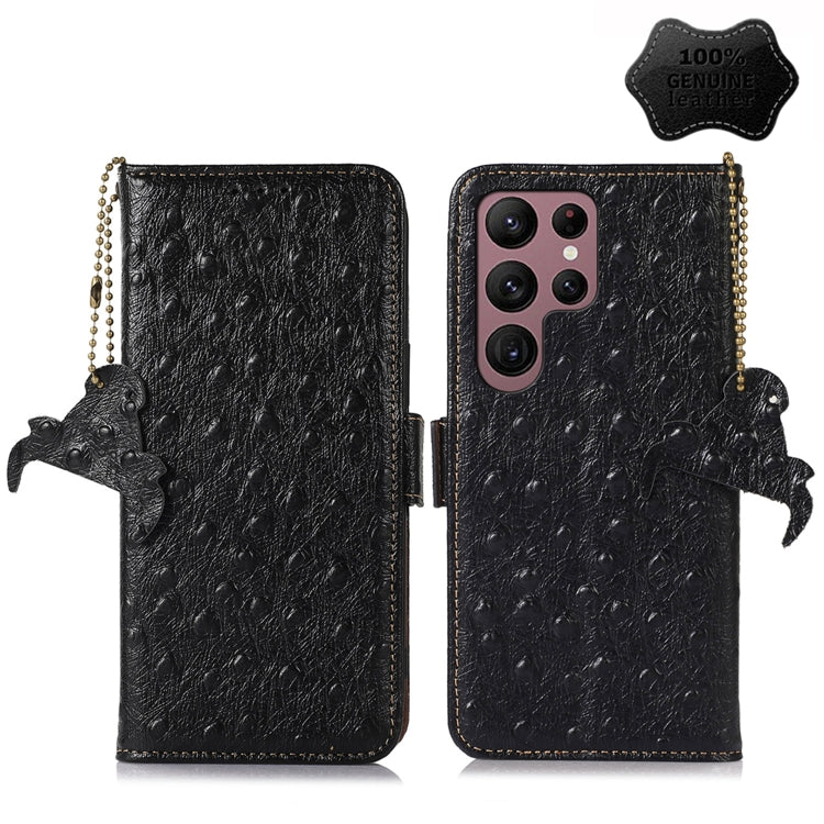 For Samsung Galaxy S22 Ultra 5G Ostrich Pattern Genuine Leather RFID Phone Case(Black) - Galaxy S22 Ultra 5G Cases by buy2fix | Online Shopping UK | buy2fix