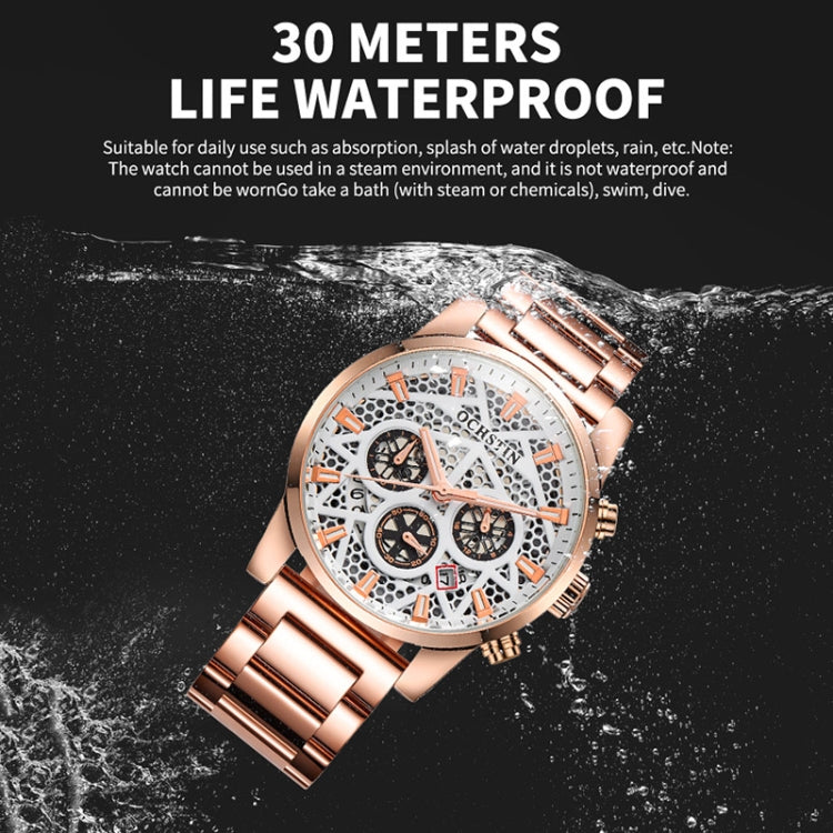 OCHSTIN 7241 Multifunctional Quartz Waterproof Steel Strap Men Watch(Rose Gold+White) - Metal Strap Watches by OCHSTIN | Online Shopping UK | buy2fix