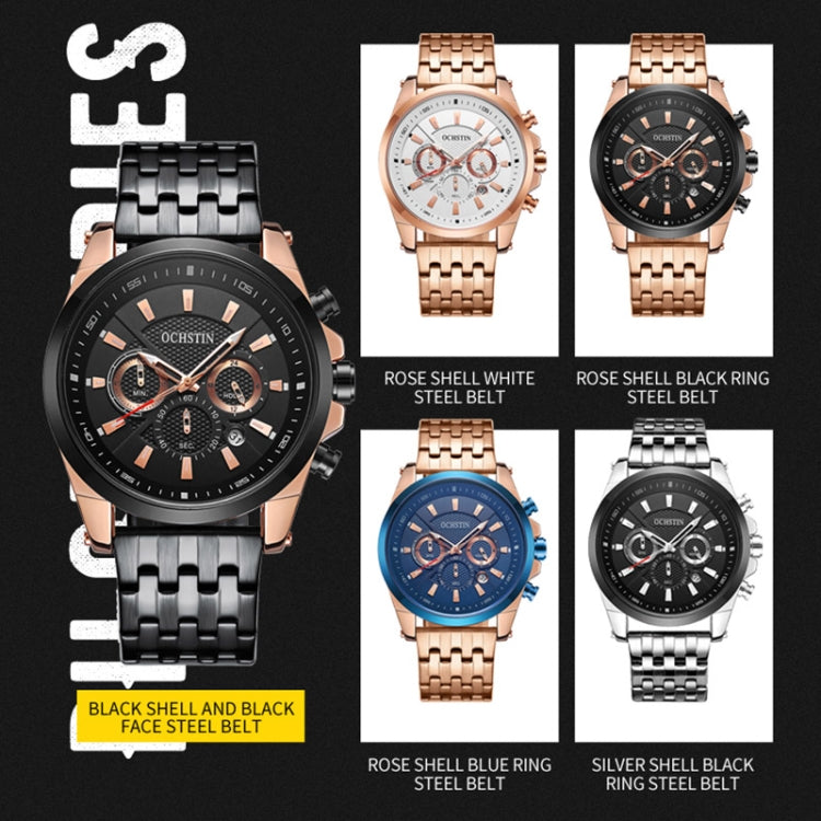 OCHSTIN 7256 Fashion Steel Strap Multifunctional Quartz Men Watch(Rose Gold White) - Metal Strap Watches by OCHSTIN | Online Shopping UK | buy2fix