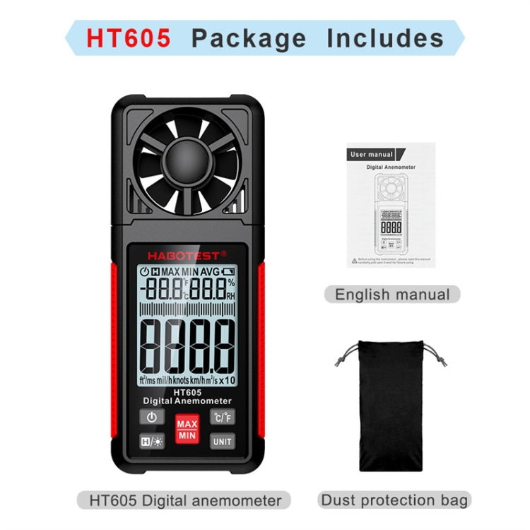 HABOTEST HT605 Portable Intelligent Digital Display Handheld Wind Speed Tester - Tachometers & Anemometer by HABOTEST | Online Shopping UK | buy2fix