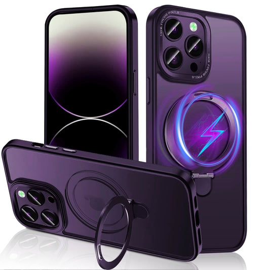 For iPhone 14 Pro Max 3 in 1 Skin Feel MagSafe Holder Phone Case(Purple) - iPhone 14 Pro Max Cases by buy2fix | Online Shopping UK | buy2fix
