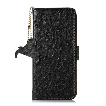For OnePlus 11 5G Ostrich Pattern Genuine Leather RFID Phone Case(Black) - OnePlus Cases by buy2fix | Online Shopping UK | buy2fix