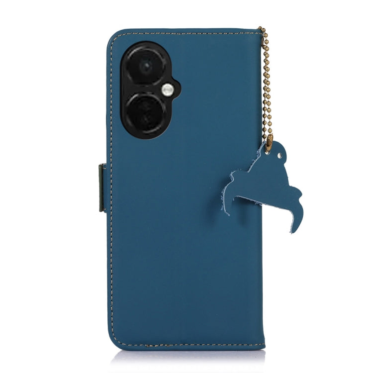 For OnePlus Nord CE 3 Lite Genuine Leather Magnetic RFID Leather Phone Case(Blue) - OnePlus Cases by buy2fix | Online Shopping UK | buy2fix
