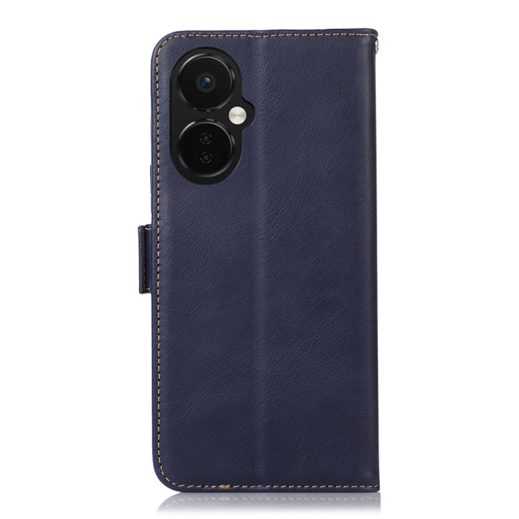 For OnePlus Nord CE 3 Lite Crazy Horse Top Layer Cowhide RFID Leather Phone Case(Blue) - OnePlus Cases by buy2fix | Online Shopping UK | buy2fix