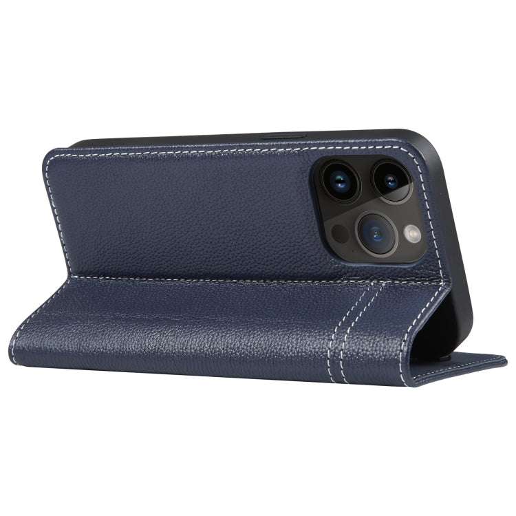 For iPhone 14 Pro GEBEI Top-grain Horizontal Flip Leather Phone Case(Blue) - iPhone 14 Pro Cases by GEBEI | Online Shopping UK | buy2fix