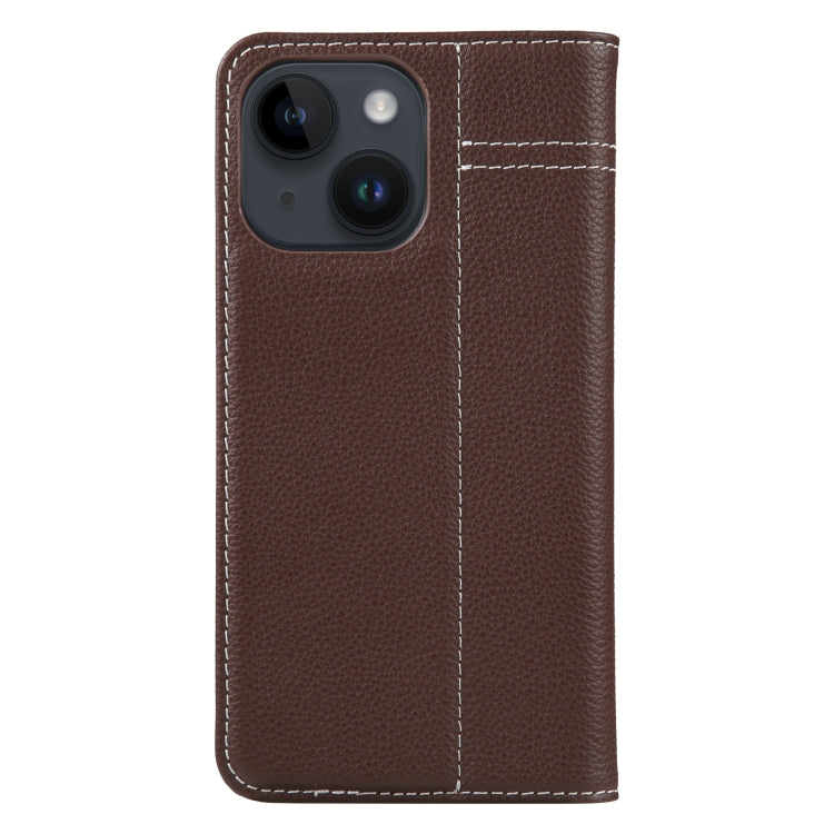 For iPhone 14 Plus GEBEI Top-grain Horizontal Flip Leather Phone Case(Brown) - iPhone 14 Plus Cases by GEBEI | Online Shopping UK | buy2fix