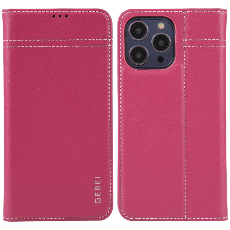 For iPhone 13 Pro Max GEBEI Top-grain Horizontal Flip Leather Phone Case(Rose Red) - iPhone 13 Pro Max Cases by GEBEI | Online Shopping UK | buy2fix
