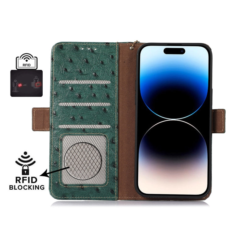 For Motorola Moto G73 5G Ostrich Pattern Genuine Leather RFID Phone Case(Green) - Motorola Cases by buy2fix | Online Shopping UK | buy2fix