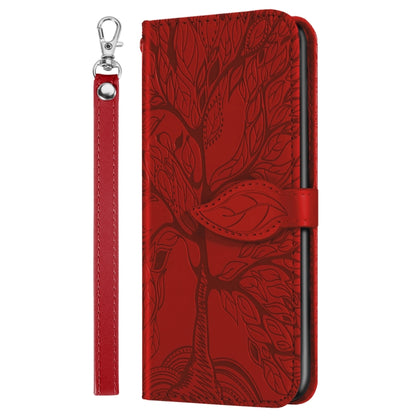 For Xiaomi Poco X5 Life Tree Embossing Pattern Leather Phone Case(Red) - Xiaomi Cases by buy2fix | Online Shopping UK | buy2fix