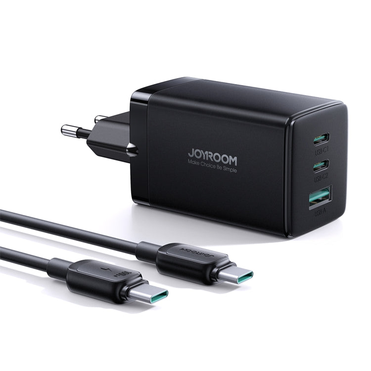 JOYROOM TCG01 GaN Ultra 65W 2 Type-C + 1 USB Fast Charger with 1.2m Type-C Cable, Plug:EU Plug(Black) - USB Charger by JOYROOM | Online Shopping UK | buy2fix