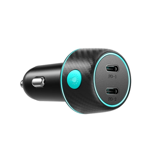 JOYROOM JR-CCN02 70W Dual PD Multi-Color Car Charger with Light Button(Black) - In Car by JOYROOM | Online Shopping UK | buy2fix