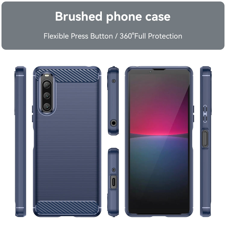 For Sony Xperia 10 V Brushed Texture Carbon Fiber TPU Phone Case(Blue) - Sony Cases by buy2fix | Online Shopping UK | buy2fix