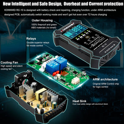 KONNWEI RC-10 2 inch Car Battery Charger Battery Pulse Repair Tool, Plug Type:US Plug - Battery Charger by KONNWEI | Online Shopping UK | buy2fix