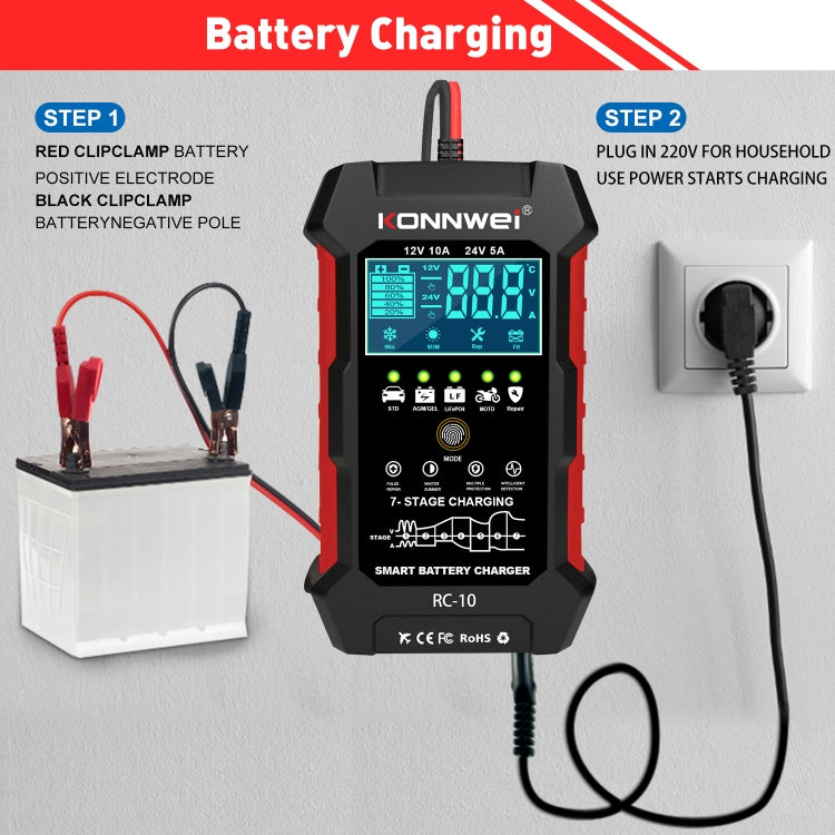 KONNWEI RC-10 2 inch Car Battery Charger Battery Pulse Repair Tool, Plug Type:US Plug - Battery Charger by KONNWEI | Online Shopping UK | buy2fix