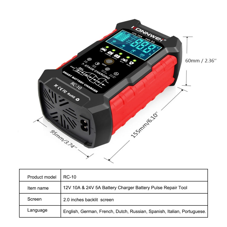 KONNWEI RC-10 2 inch Car Battery Charger Battery Pulse Repair Tool, Plug Type:US Plug - Battery Charger by KONNWEI | Online Shopping UK | buy2fix