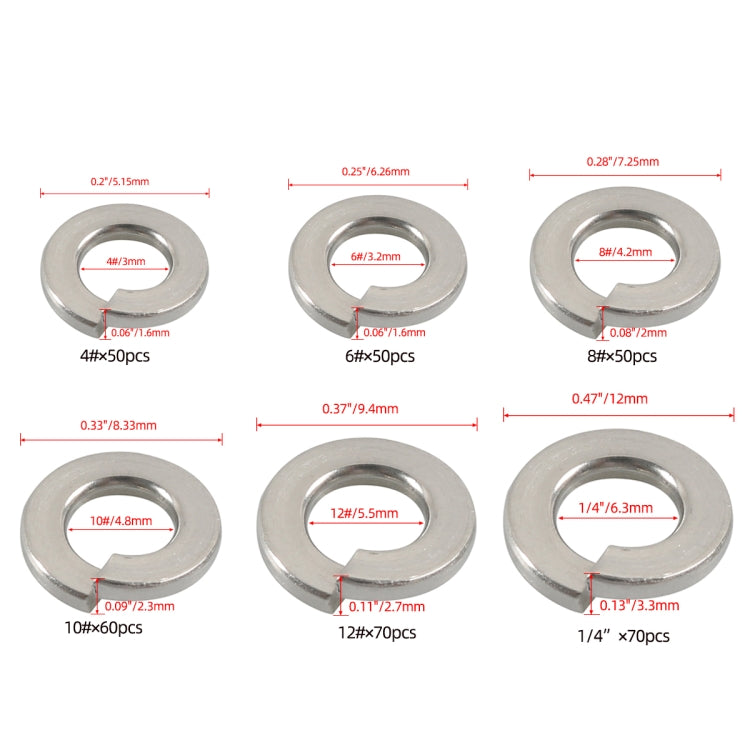 A7652 350 in 1 6 Sizes 304 Stainless Steel Split Lock Spring Washer Kit - In Car by buy2fix | Online Shopping UK | buy2fix