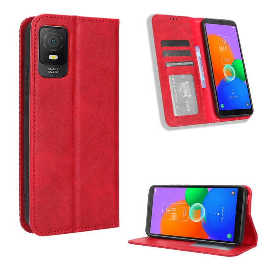 For TCL 403 Magnetic Buckle Retro Texture Leather Phone Case(Red) - More Brand by buy2fix | Online Shopping UK | buy2fix