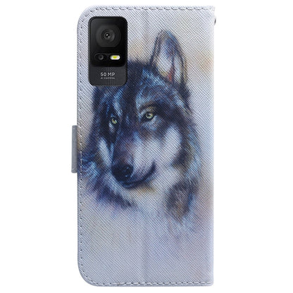 For TCL 408 Coloured Drawing Flip Leather Phone Case(White Wolf) - More Brand by buy2fix | Online Shopping UK | buy2fix