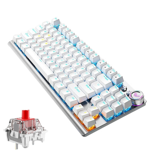 AULA F3001 Backlit 87 Keys Wired/Wireless/Bluetooth Three Model Mechanical Gaming Keyboard(Silver White Red Shaft) -  by AULA | Online Shopping UK | buy2fix
