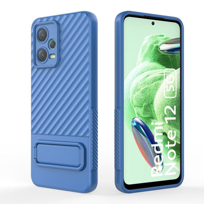 For Xiaomi Redmi Note 12 5G Global Wavy Texture TPU Phone Case with Lens Film(Blue) - Note 12 Cases by buy2fix | Online Shopping UK | buy2fix