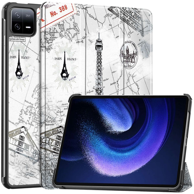 For Xiaomi Pad 6 / 6 Pro Custer Painted 3-Fold Stand Leather Smart Tablet Case(Retro Eiffel Tower) -  by buy2fix | Online Shopping UK | buy2fix