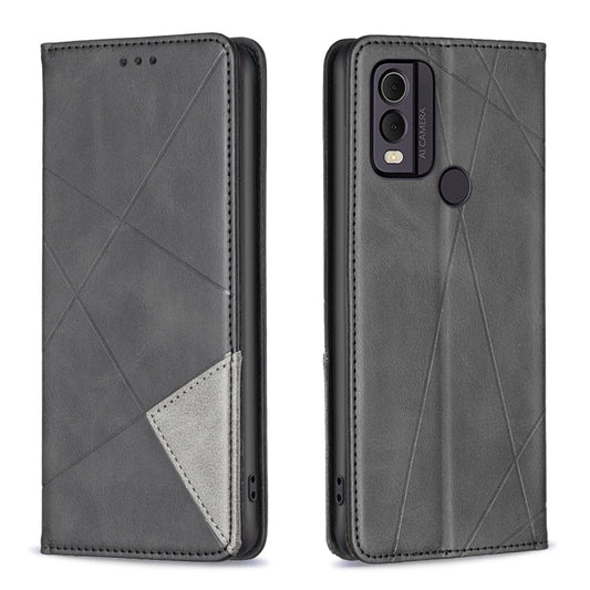 For Nokia C22 Rhombus Texture Magnetic Leather Phone Case(Black) - Nokia Cases by buy2fix | Online Shopping UK | buy2fix