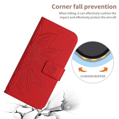 For Sony Xperia 10 V HT04 Skin Feel Sun Flower Embossed Flip Leather Phone Case with Lanyard(Red) - Sony Cases by buy2fix | Online Shopping UK | buy2fix