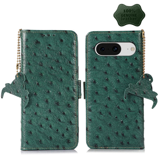 For Google Pixel 8 Ostrich Pattern Genuine Leather RFID Phone Case(Green) - Google Cases by buy2fix | Online Shopping UK | buy2fix