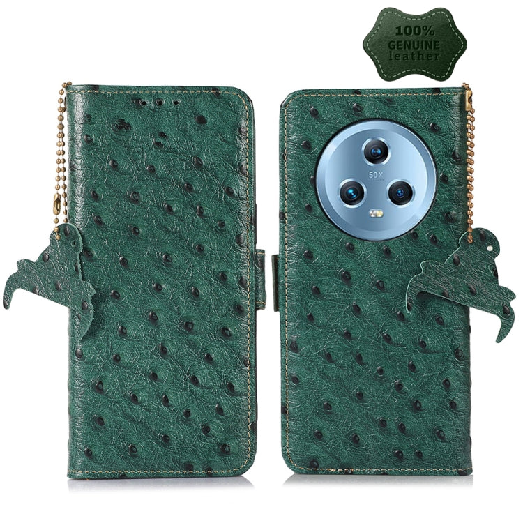 For Honor Magic5 Ostrich Pattern Genuine Leather RFID Phone Case(Green) - Honor Cases by buy2fix | Online Shopping UK | buy2fix