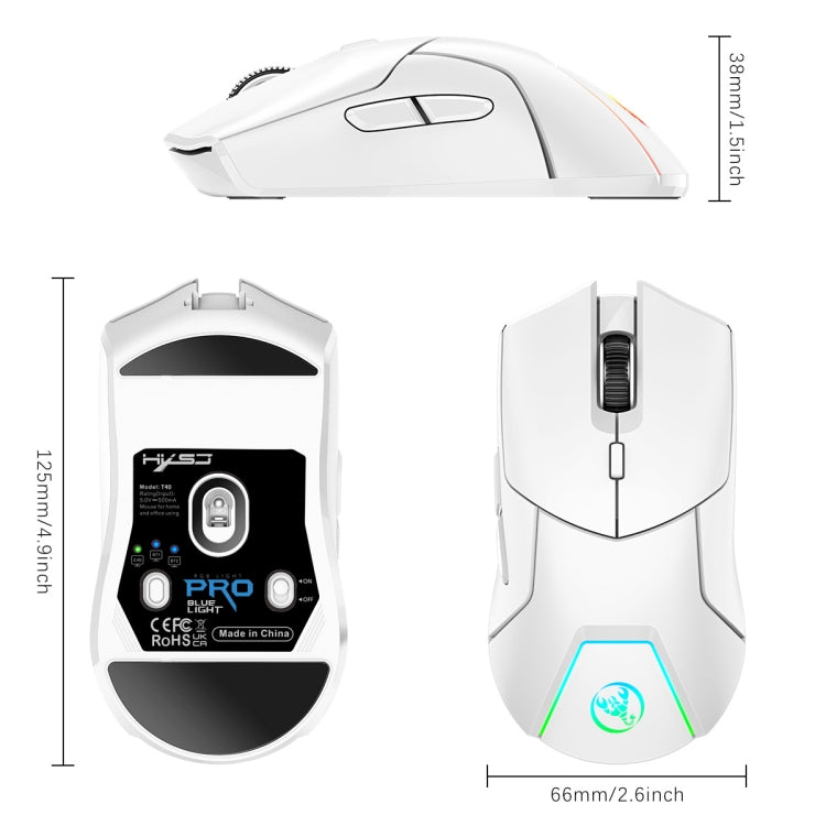 HXSJ T40 7 Keys 4000DPI Three-mode Colorful Backlight Wireless Gaming Mouse Rechargeable(White) -  by HXSJ | Online Shopping UK | buy2fix
