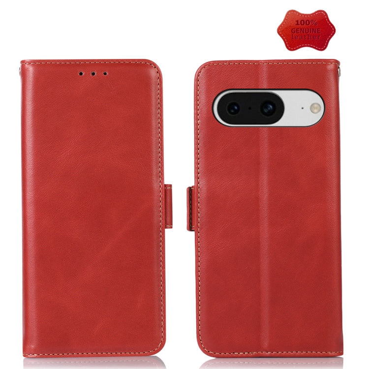For Google Pixel 8 Crazy Horse Top Layer Cowhide Leather Phone Case(Red) - Google Cases by buy2fix | Online Shopping UK | buy2fix